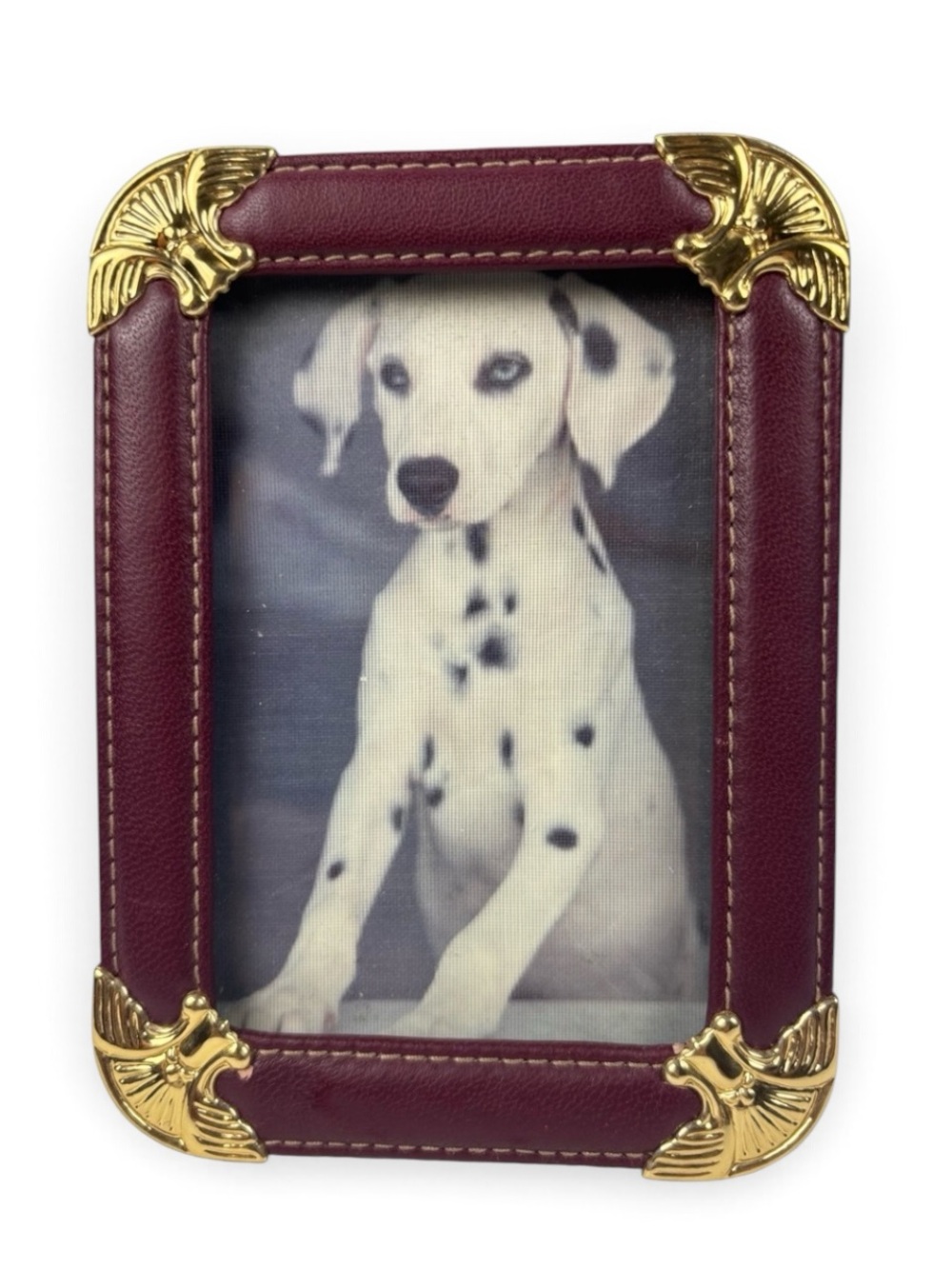 Vintage Loui Michel Cie Burgundy Leatherette Photo Frame with Gold Corners 3 x 5